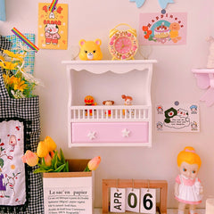 YICKYUE Ins Pink Storage Rack Girl Rack Wall Hanging Wooden Desktop Organizer Display Cabinet Room Home Decoration