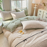 YICKYUE - 2025 New Floral Lace Cotton Bedding Set - 4PC Korean Princess Style | 100% Pure Cotton