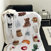 YICKYUE - Ins Fashionable Cartoon Lamb Fleece Blanket Skin-Friendly Soft Waxy Milk Fleece Casual Blanket Student Cute Shawl Blanket