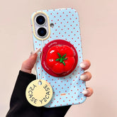 YICKYUE - 3D Polka Dot Cute Tomato Magnetic Grip Tok Phone Stand Holder Phone Case for IPhone 16 15 14 13 Pro Max Funny Magsafe Back Cover