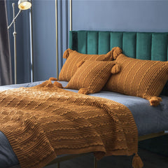 YICKYUE - Thread Knitted 130x160cm Throw Blanket for Bed Sofa Geometric Acrylic Fabric Bed Runner 45x45cm Cushion Cover 48x74cm Pillowcase