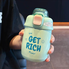YICKYUE - Cute Water Bottle Tumbler With Straw Stainless Steel Thermos Portable Vacuum Flask Insulated School Thermal Coffee Cup 330/420ml