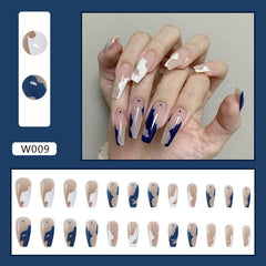 White N Blue Lovely Girl Nail Art Wearable Press On Fake Nails Tips 24pcs/box With Wearing Tools As Gift
