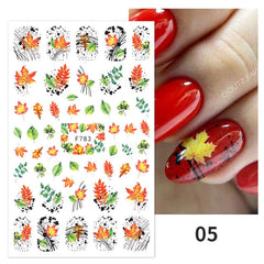 1PC Flower Leaf 3D Nail Stickers Blue Gold Cool Fall Leaves Summer Autumn Transfer Slider Nail Art Decoration Manicure For Nails