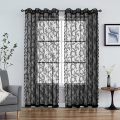 Yickyue New Popular Curtain Embroidered Yarn Lace Sheer Curtain Black Gray Perforated Home Decoration