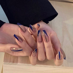 24Pcs Blue Sky White Clouds Designs False Nail Full Cover Fake Nails with Glue Detachable Wearable Manicure Nail Tips Decoration