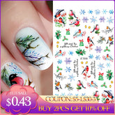 Winter Christmas Nail Sticker Snowflake Magpie Bird 3D Slider Leaf Halloween New Year Design Decorations Manicure SAF795-801
