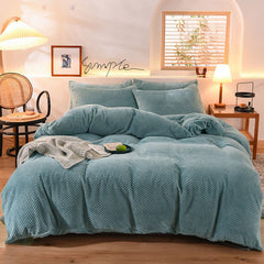 Double Side Pineapple Grid Pattern Flannel Bedding Set Super Warm Winter Plush Duvet Cover Flat Sheet Pillowcase King Queen Size