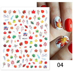 1 Sheet Autumn Fall Leaves Series 3D Nail Stickers Ginkgo Maple leaf Self Adhesive Transfer Sliders Nail Decal Manicures Foils