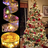 Yickyue Christmas Led Ribbon Fairy Lights 2023 Bows String Lights Christmas Tree Ornaments for Home Navidad Natal New Year Supplies