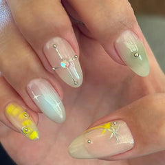 YICKYUE - 10Pcs Almond Handmade Press On Nails Fake Nail Full Cover Metallic Glitter Spice Girl French Design Manicure False Nails