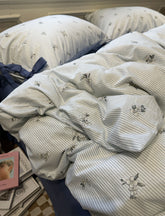 YICKYUE - Modern pastoral flower blue stripes bedding set teen,twin full queen king cotton home textile bed sheet pillow case quilt cover