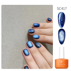 YICKYUE - Cat Eye Gel Nail Polish,7 Colors Nude Cat Eye Gel Holographic Glitter Magnetic UV/LED Gel Soak Off for Nail Art Manicure Salon