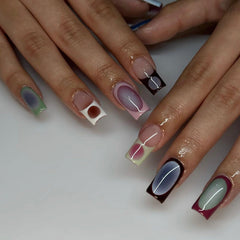 YICKYUE - 24pcs Blush French False Nails Fashionable Y2k Press On Nails Hand Painted Ballet Fake Nails Fashion Gradient Long Square Nails