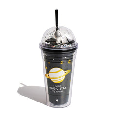 Double Layer Straw Cup,Plastic Cups with Straw and Lids, Heat Insulated Plastic Bottle Water Cup for Household Office,BPA Free