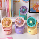 Electric Fan with Drawer Student Dormitory Bed Home Office Cartoon Mute Mini Desktop Fan Summer Charging Hand Fan