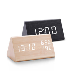 YICKYUE - Creative LED Wooden Clock Table Sound Control Electronic Clocks Desktop USB/AAA Powered Digital Clock Home Table Decoration