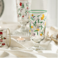 Spring Is Coming! French Romantic Rose Flower Retro Glass Goblet Tulip Glass Red Wine Glass