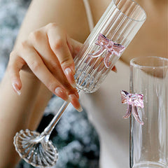 YICKYUE - Bowknot Glass Cup Pink Butterfly Goblet Cute Cups For Juice Wine Drinkingware Ice Cream Dessert Cup Elegant Champagne Glasses