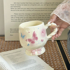 YICKYUE - Ins Butterfly Mug Girl Ceramic Cup Office Breakfast Milk Coffee Cups Birthday Gift Water Cup Kitchen Acceesories Room Decoration