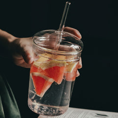 Nordic Creative Transparent Glass Coffee Mug Heat Resistant Tea Milk Water Cup with Cover and Straw Office Teacup Dinkware