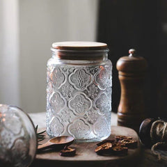 Vintage Old Flower Begonia Glass Storage Can Food Sealed Can Candy Storage Can