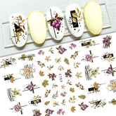 1PC Fall Leaves 3D Nail Stickers Autumn Geometrics Lines Leaf Decals Slider For Nails Halloween Chiristmas Nail Art Decoration