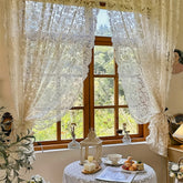 YICKYUE - 2-Piece Vintage Romance Sheer Curtain Set, Polyester Mesh Lace Embroidered Decorative Panels with Rod Pocket, Washable, Unlined, All-Season for Bedroom, Kitchen, Restaurants