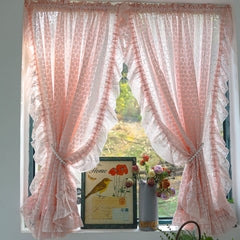 YICKYUE - Princess Style Room Divider Light Pink Tulle Embroidery Lace Flower Patter Flouncing Sheer Curtain for Living Room Wedding Decor