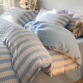 YICKYUE - Chic Seersucker Bedding Set Washed Brushed Comforter Duvet Cover Flat Sheets Pillowcase Lightweight Soft Home Textile Bed Linen