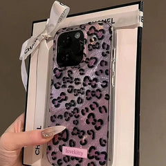 YICKYUE - Pink Leopard Print Phone Case for IPhone 16 15 14 Pro Max 13 12 11 Pro Max16e 8 7 Plus SE 2022 XS XR X Tinfoil Pattern Cover