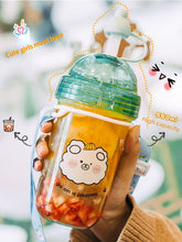 Kawaii Pearl Milk Tea Cup with Thick Straws Female Cute High-value Portable Large-capacity Plastic Water Cup Can Drink Porridge