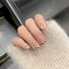 Leopard Black White Fake Nails With Glue Designs Short Round Artificial Nails Tips Press On Nail False Nail Tips Set Manicure