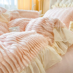 YICKYUE - Faux Rabbit fur Warm Fluffy Bedding Set for Winter Plush Duvet Cover Set Thickend Blanket Cover Sets With Bed Sheet Pillowcases