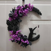 YICKYUE - Bent Moon Cat Wreath Door Hanging Creative Halloween Simulation Plant Vine Circle Home Atmosphere Decoration Wall Hanging