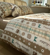 YICKYUE - Fashion cute cartoon cookie bedding set teen,twin full queen king brown cotton home textile bed sheet pillow case quilt cover