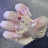24PCS Press on Nails with Shiny Stars & 3D Bow Design Full Cover Full Finished For Girl Lady Nail Art Tips False Nail Patch
