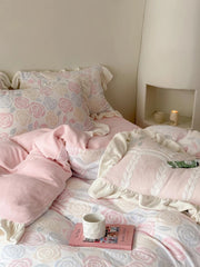 Yickyue New Winter Rose Velvet Bedding Set Romantic Lace Ruffles Comforter Sets Fluffy Milk Velvet Duvet Cover Set Eldense Bed Sheet