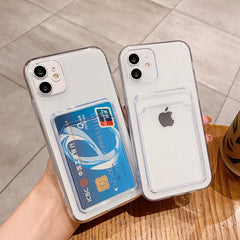 Luxury Transparent Card Slot Phone Case For iPhone 11 12 Pro Max Mini X Xs XR 7 8 Plus SE 2 Silicone Shockproof Soft Cover