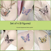 YICKYUE - 4pc Dopamine Butterfly Tattoo Stickers Color High Sense Girls Fake Tattoo Art Fashion Waterproof Temporary Faux Tatouage Femme