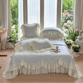 YICKYUE - Lyocell Fiber Summer Quilt Romantic Lace Ruffles Princess Bedding Set Soft Silky Summer Comforter Blanket With 2 pillowcase 4Pcs