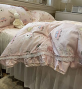 YICKYUE - Cute cartoon pink bedding set kid teen,twin full queen king lovely rabbit cotton home textile bed sheet pillow case quilt cover