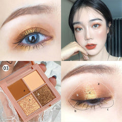 Yickyue 4 Colors Matte Glitter Eyeshadow Pallete Long Lasting Waterproof Shimmer Eye Shadow Palette Metallic Makeup Pigment Cosmetic