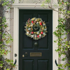 YICKYUE - 40CM Led Christmas Wreath Artificial Pinecone Red Berry Garland Hanging Ornaments Front Door Wall Decorations Xmas Tree Wreath