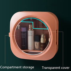 Wall-mounted Cosmetic Storage Box Makeup Organizer Bathroom Accessories Storage Rack Drawer Free Punching Dustproof Rack