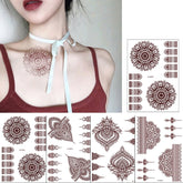 Yickyue Lace Tattoo Sticker Waterproof Temporary Tattoos Brown Fake Tattoo Body Art Featured Semi-Permanent Tattoo Temporary Waterproof