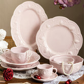 YICKYUE - Pink Plate Set Retro Embossed Ceramic Dishes Cup and Saucer Breakfast Milk Mug Soup Plate Kitchen Tableware Housewarming Gift