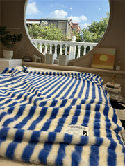 YICKYUE - Modern Simple Striped Rabbit Velvet Blanket Autumn and Winter Thickened Lunch Break Blanket Bedroom Sofa Shawl Blanket