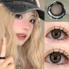 YICKYUE - 2PCS Natural Color Contact Lenses for Eyes with Diopter Myopia Yearly Use green Beauty Pupils grey colorcon Nature Lens