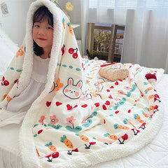 Yickyue Fresh and Simple Ins Children's Lamb Fleece Blanket Double-Layer Thickened Sofa Shawl Blanket Skin-Friendly Warm Nap Blanket